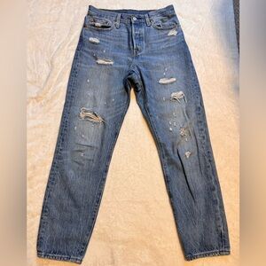 Levi Strauss Size 28 High Rise Button Fly Distressed Jeans.